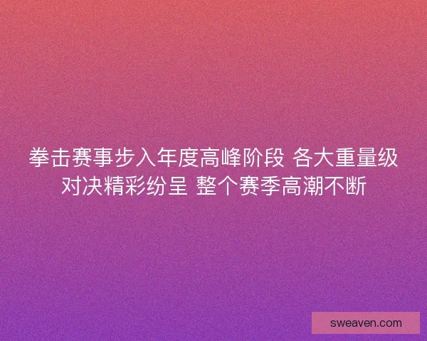 拳击赛事步入年度高峰阶段 各大重量级对决精彩纷呈 整个赛季高潮不断